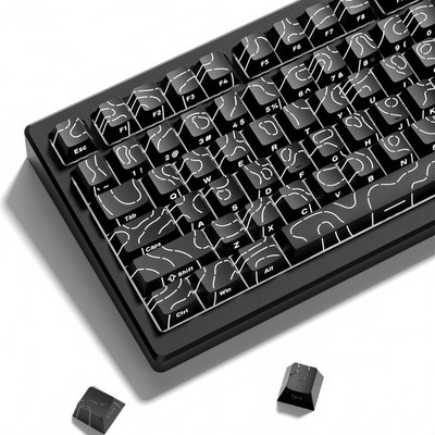 Black Topographic Keycaps Side Printed Backlit Shine Through Cherry Profile