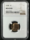 1938  1C RD Lincoln Wheat One Cent NGC MS65RD    6263179-001