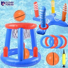 Inflatable Swimming Pool Toys Set Basketball Hoop Ring Toss Game for Kids Adults