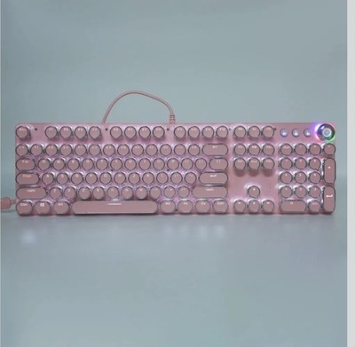 Pink Retro Mechanical Gaming Keyboard RGB LED USB Wired Round Keycaps New Open B