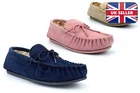 Womens Moccasin Slippers Ladies Suede Slippers Moccasins Real Leather Suede Size