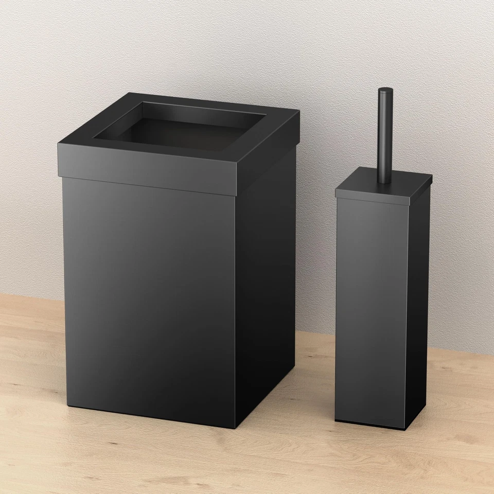 Moderno Juego de Cesta de Residuos Cuadrada y Cepillo de Inodoro, Negro Mate - Acero Inoxidable... Foto 2 de 4