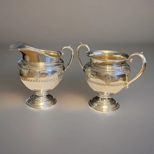 Vintage Wallace Rose Point Sterling Silver Creamer & Open Sugar Bowl Set ~4640-9