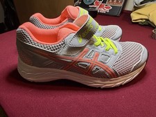 ASICS Girls Size 2 Grey Orange Green Pre-School Running Sneakers New