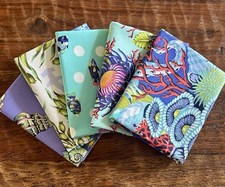 5 Fat Quarter Bundle Tula Pink "Floral Reef" Marine/Seafoam Colorway Cotton