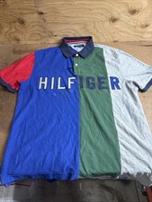Y2K Tommy Hilfiger Polo Shirt Men XL Color block Cotton Spellout Rugby Style