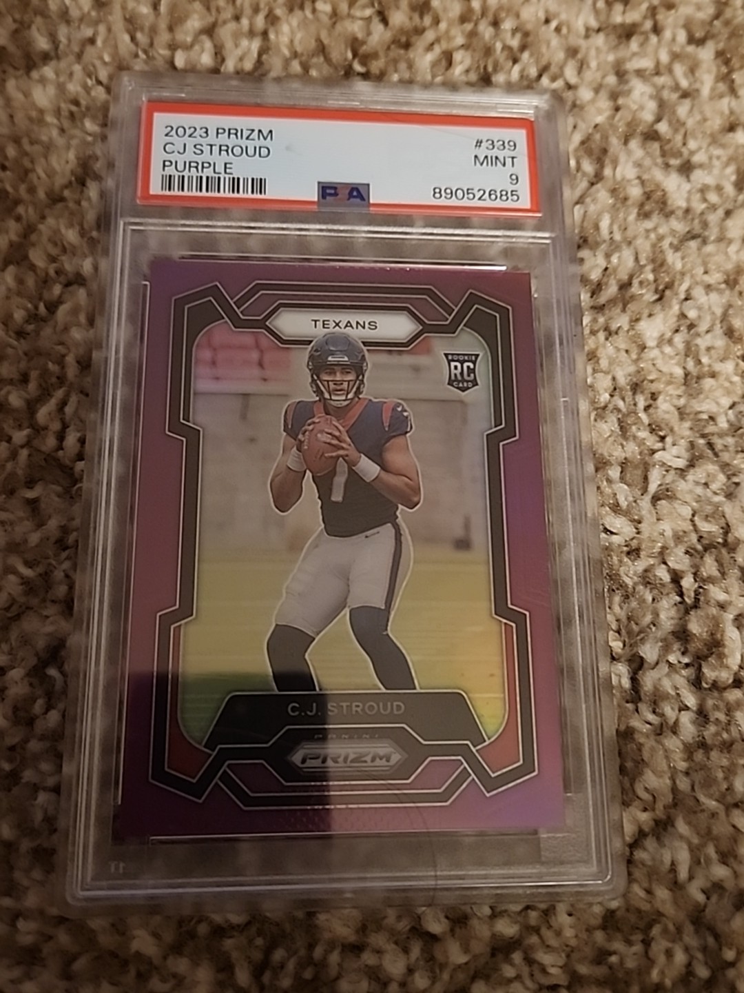 CJ STROUD 2023 PANINI PURPLE PRIZM ROOKIE /125 #339 PSA 9 Texans