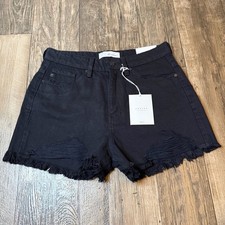 NEW KanCan Los Angeles High Rise Distressed Black Denim Shorts Medium