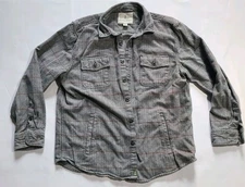 Mutual Weave Mens XL Gray Herringbone Plaid Button Heavy Flannel Shirt Jacket
