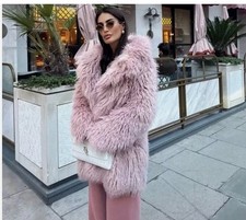 CAPPOTTO PELLICCIA SINTETICA ZARA DONNA NUOVO CON ETICHETTE $189 COLLEZIONE ZW ROSA | 3362/240 XS FUNZIONA ALLA GRANDE