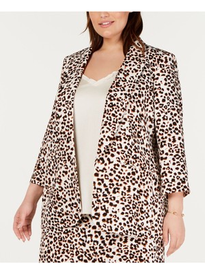 BAR III Womens Beige Animal Print Wear To Work Jacket Plus 3X
