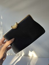 Vintage MCM Black Pleated Clutch Formal Evening Retro Gold Rhinestones LA REGALE
