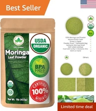 1LB Certified Organic Moringa Powder - No Stems, Nutrient-Rich Superfood Boost