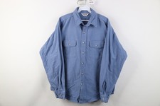 Vtg 70s Five Brother Mens XL Faded Chamois Cloth Collared Button Shirt Blue USA