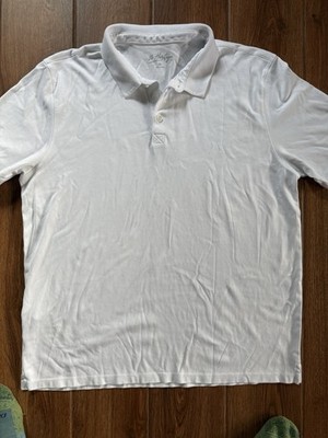 34 Heritage Polo Shirt - White, Men s XL, Short Sleeve, Button Closure