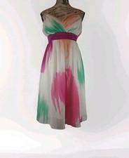 Vintage 90s Y2K Alyn Paige Watercolor Fit & Flare Dress Size 10 Sleeveless