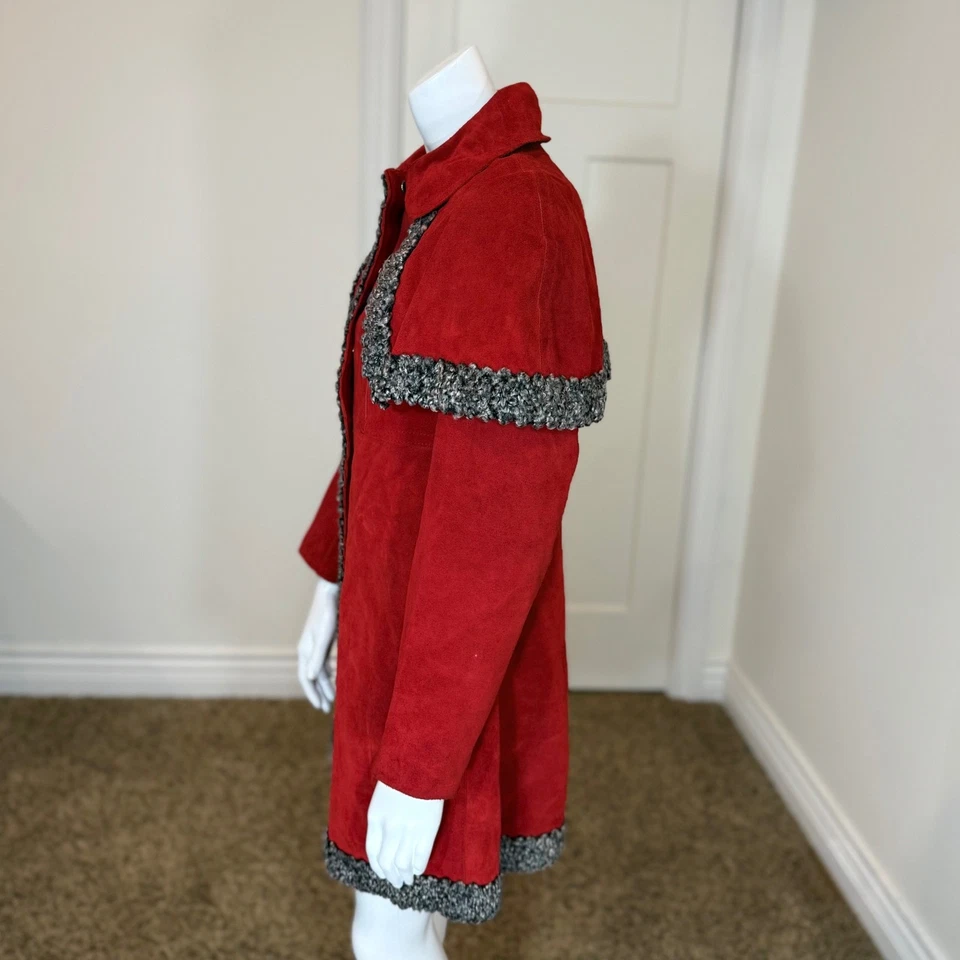 Vintage 70’s PENNY LANE SUEDE CAPE COAT M Leather Fur Jacket Western Cowgirl Red - Image 4 of 4