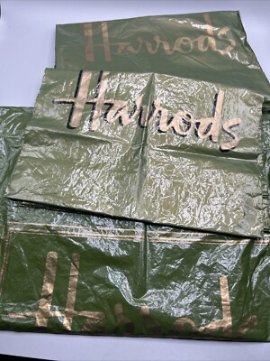 Lot of 3 HARROD S Plastic Shopping Bags, References to The Queen, Vintage