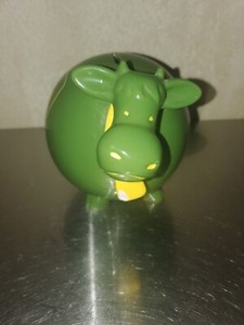 Green John Deere MOO COW Ceramic Coin Bank. AS IS!