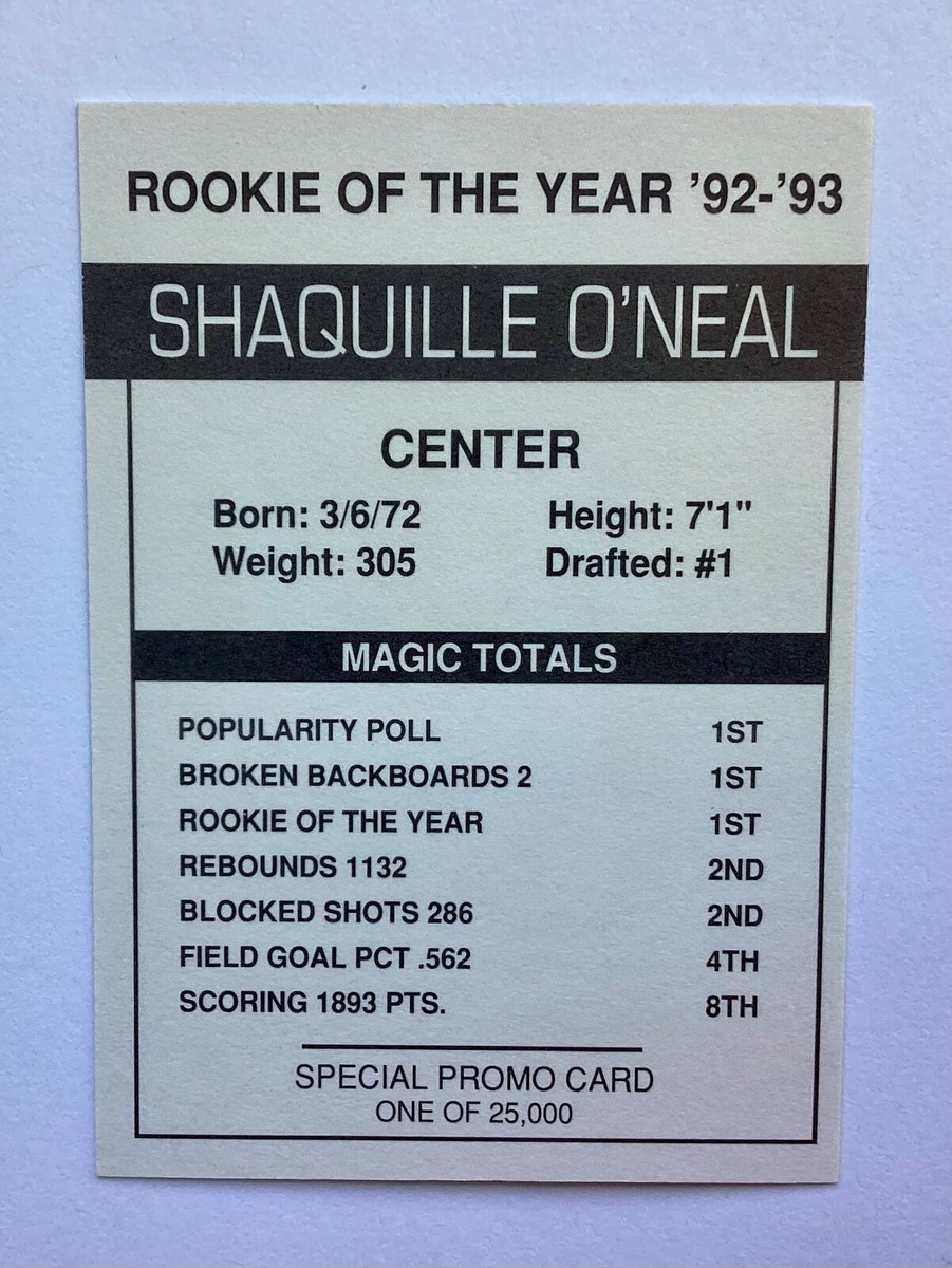 SHAQUILLE O'NEAL Rookie of the Year '92-'93 RC 1/25K SPECIAL PROMO
