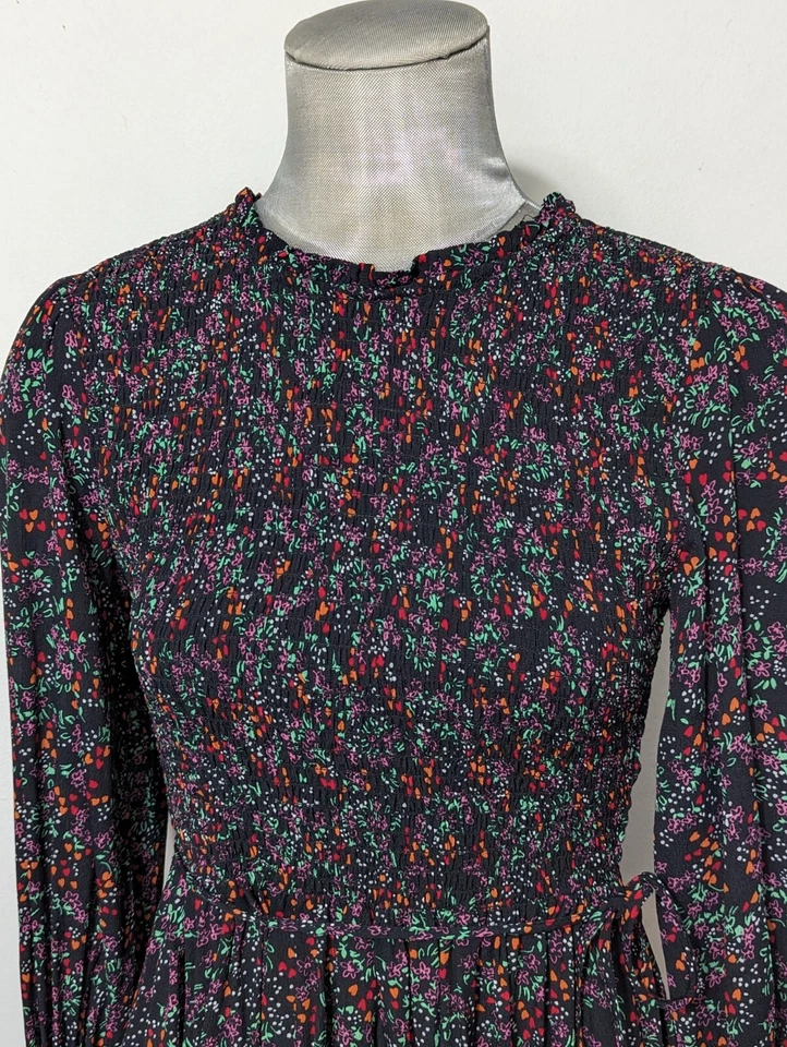 Miss Selfridge Petites Ditsy Floral Smocked Long Sleeve Dress Size 4P - Image 2 of 4