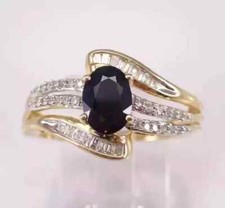 2.50Ct Lab Created Black Onyx Oval Cut Prong Ring 14K Yellow Gold Plated Silver