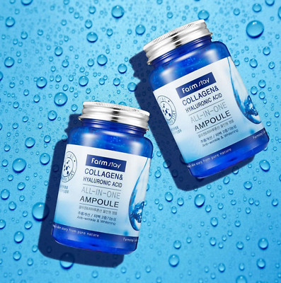 Lot 2x Farmstay Collagen & Hyaluronic Acid Ampoule 250ml    K-Beauty Hydrating