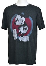 Camiseta Mickey Mouse Clásica Disney Dibujos Animados Pose Tímida Gráfica Camiseta Gris Oscuro Nueva con Etiquetas