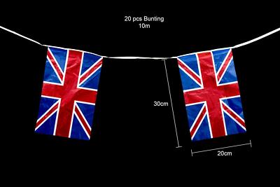 Union Jack Bunting Flags - 20 Square Flags, 10 Meters Long, For Street Party & Celebration