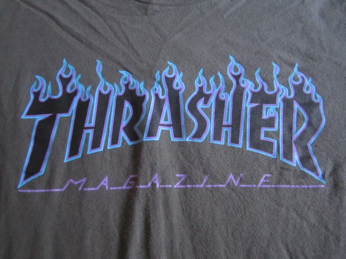 THRASHER T-Shirt Mens Logo Skateboarding Skate 90's VTG Sz S Blue