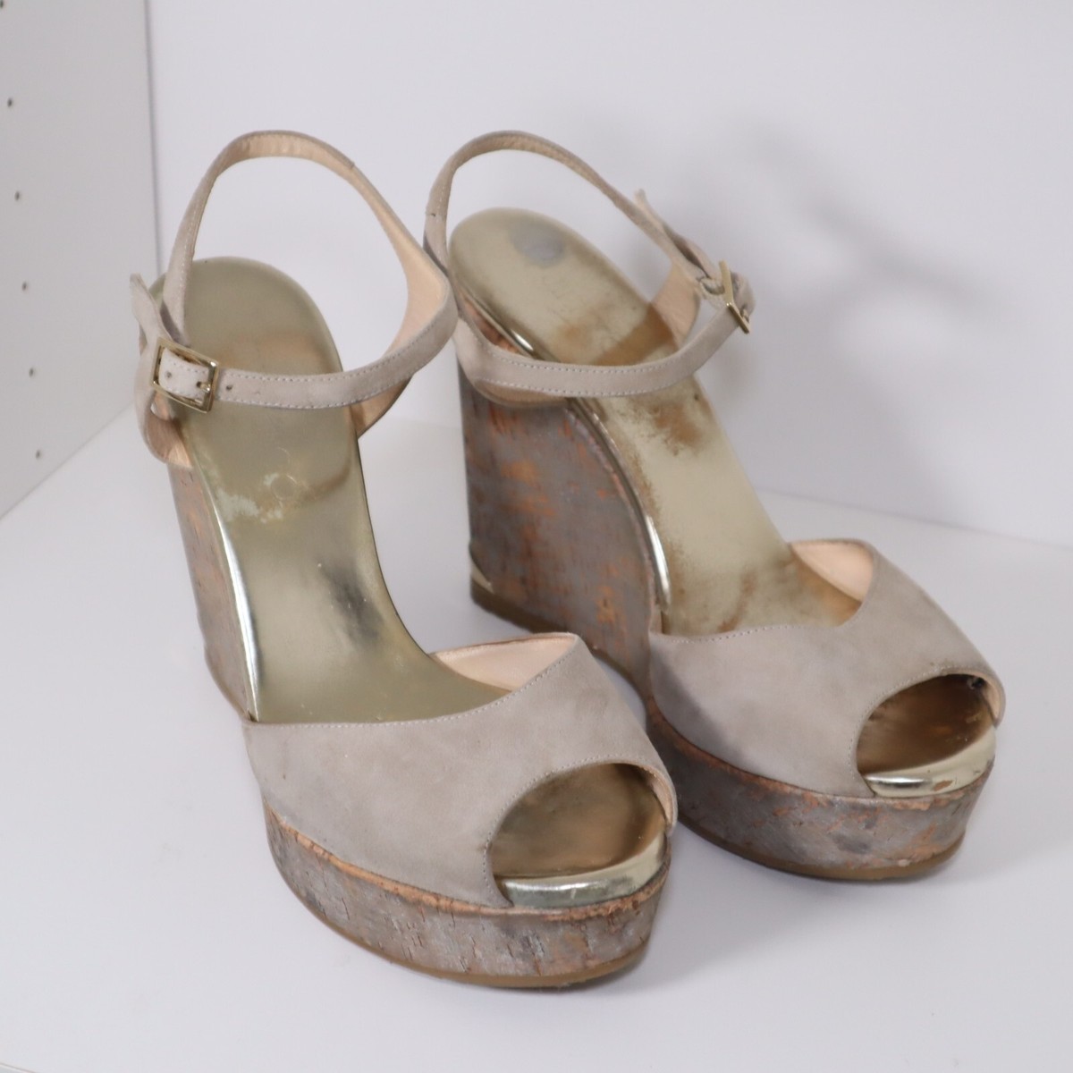 70%オフセールJIMMY CHOO PERLA120 WEDGE SANDAL Jimmy Choo Perla 120 Suede & Cork Wedge Sandals EU 39.5 US 9