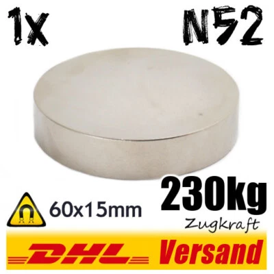 MAGNETDEALZ Neodymium Magnet Disc D60x15mm N52 Tensile Force 190kg Left and Right Magnetised
