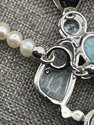 Vintage Genuine Pearl with Larimar, Paua and Blue Topaz Pendant, in 925 Silver - Foto 10 di 11