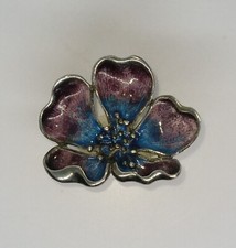 Norman Grant 925 Scottish Silver Enamel Stylised Flower Brooch Hallmarked 1987