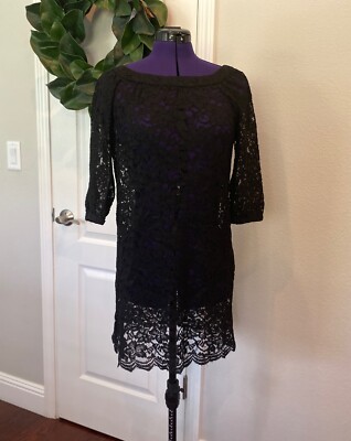 Diane von Furstenberg Lace See Through 3/4 Sleeve Boat Neck Dress Size 