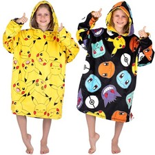 Pokemon Oversized Hoodie Blanket for Kids Super Soft Double Sided Pikachu Fleece