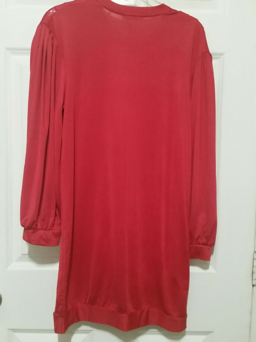 Zara Womens Red Pleated Dress Tunic Size S Long Sleeves New | eBay