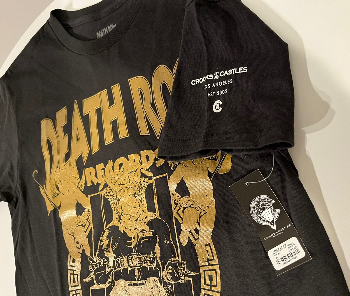 Crooks & Castles x Death Row T-Shirt Mens Small Black Crew