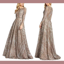 NWT$798 Mac Duggal [ 16 ] 79261 Sequin Long Sleeve Bateau A-Line Gown Mocha J234