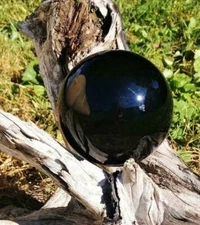 Obsidian Crystal Ball Wood Stand 40mm Divination Gazing Sphere Scrying Orb