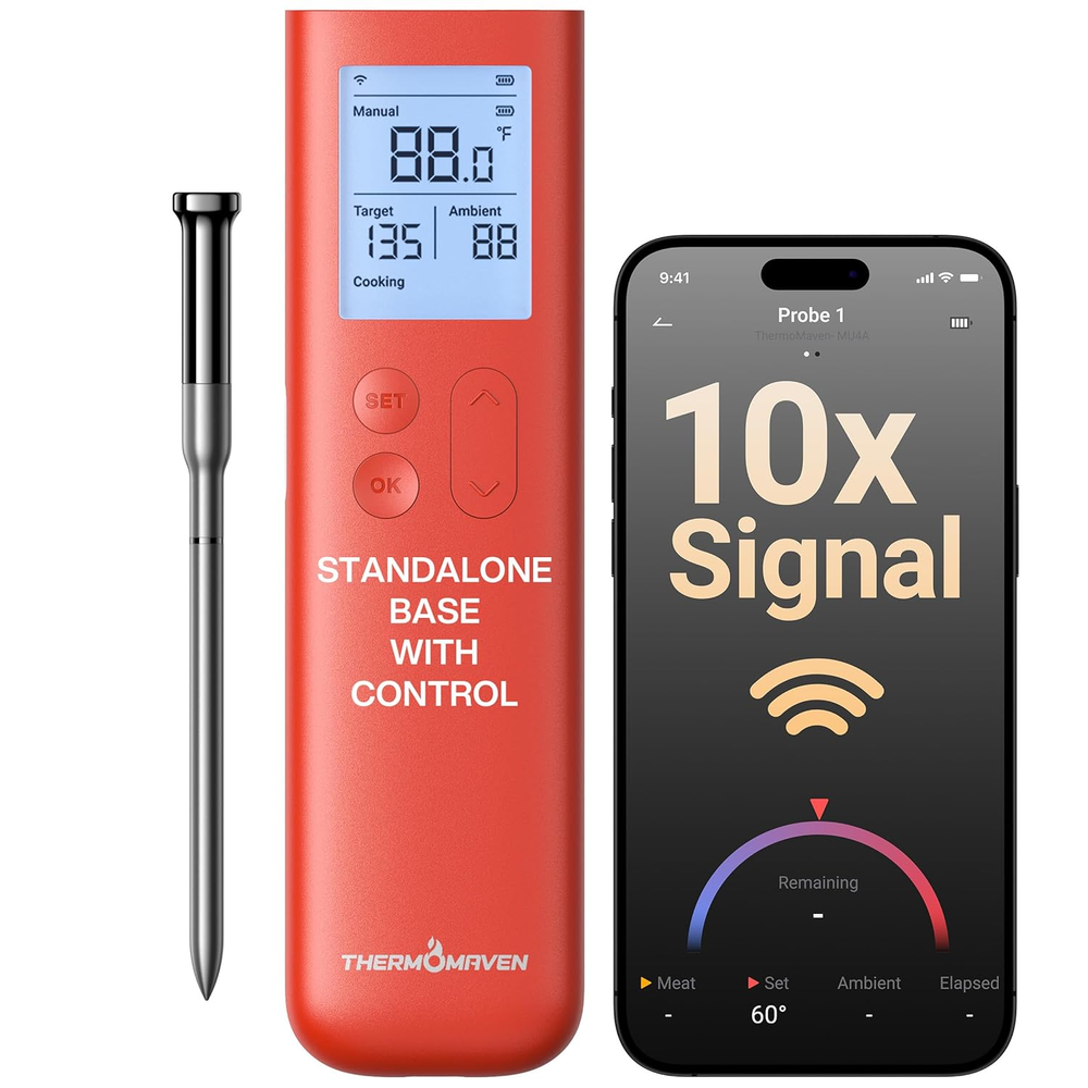 Wireless Meat Thermometer, 10X Enhanced Signal and Stability with Sub-1G, Sta...