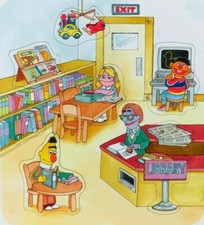 Sesame Street Puzzle Frame Tray Library Visit School Muppets Ernie 1984 Vintage