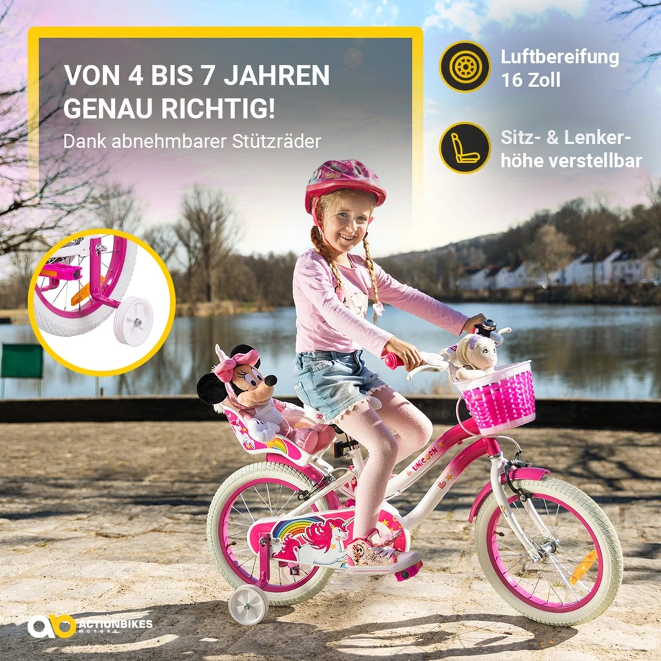 Kinderfahrrad Unicorn Kinder Mädchen Fahrrad Korb mit Stützräder pink 16 Zoll - Bild 2 von 4