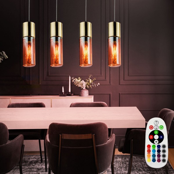 Rgb Led Messing HäNge Decken Lampe Dimmbar Glas Pendel Leuchte Fernbedienung-image