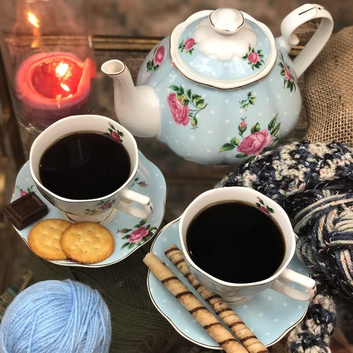 BTaT- Floral Tea Set Tea cups 8oz Tea Pot 38oz Creamer and Sugar Set Gift - 第 3/6 張圖片