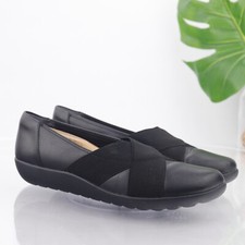 Clarks Women's Medora Jem Loafer Size 8 Black Leather Elastic Strap Shoe Flat