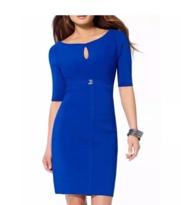   Cache Royal Bodycon Knit Empire Waist 3/4 Sleeve Scoop Neck Zip Dress SZ L