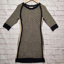 Pink Rose Sweater Dress Women Large Black Beige Knit Stretch Cozy Holiday Career