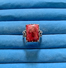 Norweigan Thulite Ring in Sterling Silver - Size 9 18.85 ctw. 