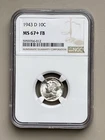 1943 D Mercury Silver Dime MS67 + FB NGC